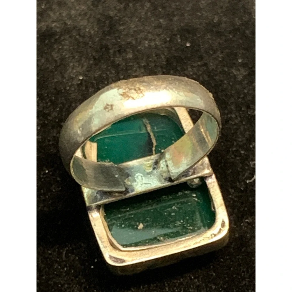 Vintage Artisan Sterling Silver Aqua Green Stone Statement Ring 925 Size 6